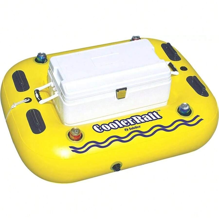 Floating Cooler Raft/ Cooler Tube Float, Fits Full Size Ice Chest + Cupholders - Yellow - View 1