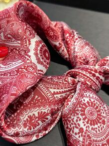 1pc Paisley Floral Print Square Scarf, Women New Versatile Bandana, Neck Tie, Hair Accessory, Fashion Silk Feeling Scarf
