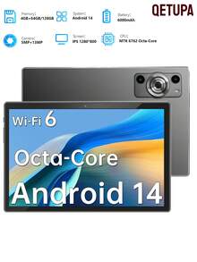 Qetupa 10.1 Inch Y02 Android 14 Tablet,4RAM+64GB/128GB ROM,MTK 6762 Octa-Core 2.0GHZ Processor,HD(1280x800) IPS Touch Screen,BT 5.4&802.11ax WiFi 6,5MP Front Camera&13MP Rear Camera,6000mAh Large Battery,No Support SIM Card - Grey - View 2