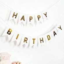 1pc Happy Birthday Party Decoration Background Gold Foil Fish Tail Banner With HAPPY BIRTHDAY Letters Anniversary Celebration Decoration Banner Party Decoration Hanging Paper Banner, Back To School Valentine Day