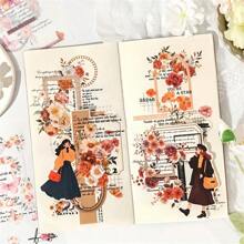 20 Sheets Floral Dream Sticker Book - Dual-Material PET & Washi Stickers, Vibrant Flower Designs For DIY Journal, Scrapbook, Laptop, Water Bottle & Skateboard, Matte Finish, Self-Adhesive, Scrapbook Stickers
