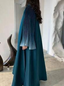 Hafizah 女士蓝色开襟睡袍 - 褶裥袖口设计，尽显优雅时尚风范 - 藍色 - 查看 4