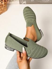 2025 Plus Size Women's Low Heel Slip-On Shoes, Soft & Breathable Knit Upper, Fashion Versatile High Heel Pumps