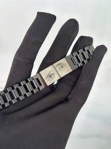 Pulsera personalizada para hombre con diseño de ojo grabado por láser, pulsera con foto de ojo personalizada, pulsera de pareja con foto de ojo grabada por láser, pulsera de ojo para novio, pulsera de pareja de 10 mm/15 mm grabada por láser, pulsera de identificación de foto grabada en acero inoxidable para hombres y mujeres, pulsera personalizada para hombre con foto de ojo de novia grabada - Negro - Ver 4