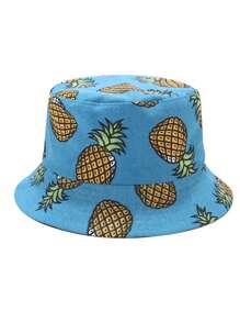 قبعة دلو صيفية للرجال وجهين بطباعة الأناناس، قبعة شمس للخارج عادية