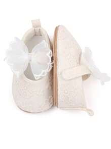 Zapatos para bebé blancos YIBUBU, zapatos de princesa para bebé, zapatos de niña bebé, diseño exquisito con lazo, suela blanda con función antideslizante, zapatos planos para recién nacidos