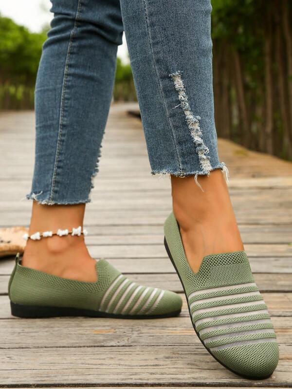 2025 Plus Size Women's Flat Loafers, Knitted Comfortable Non-Slip Breathable Outdoor Casual Slip-On Shoes