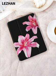 Flower 1pc Solid Black Printed Protective Case Compatible With IPad 10.2 Inch, IPad Pro 11 Inch 2021/2020/10th Gen, IPad Mini 4/5/6, Galaxy Tab A8 10.5 Inch 2022, Matepad 10.4/Tab, With Pencil Slot, Anti-Drop, Tablet Stand Cover