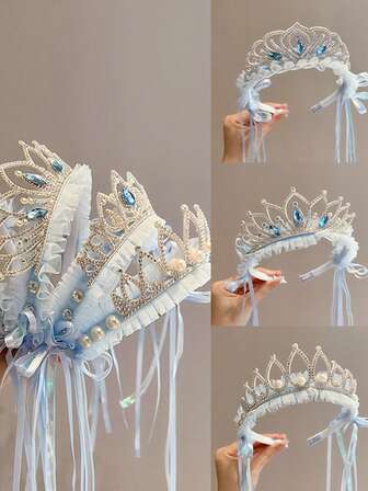1 st Barn Ice Snow Pannband, Sweet Princess Ribbon Veil Crown Hårtillbehör