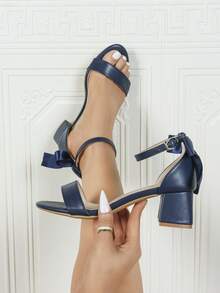 Damen Sandalette mit blauer Schleifendekoration, offenem Zehenbereich und Riemen, Plateau-Absatz, einfacher Lässig-Stil, geeignet für alle Jahreszeiten