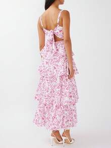 Women Summer Spaghetti Strap Tiered Ruffle Dress Casual Sleeveless Floral Layered Maxi Dress For Women Beach Sundress