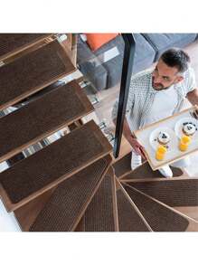 8 PIEZAS Pisadas antideslizantes para escaleras - Alfombras adhesivas de doble cara para escalones de madera/concreto, interior/exterior, almohadillas de seguridad con reducción de ruido (instalación sin taladro)