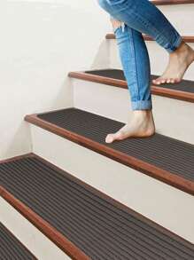 8 PIEZAS Pisadas antideslizantes para escaleras - Alfombras adhesivas de doble cara para escalones de madera/concreto, interior/exterior, almohadillas de seguridad con reducción de ruido (instalación sin taladro)