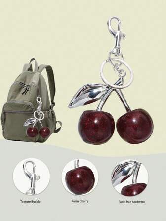 1pc Shiny Cherry Keychain, Cherry Charm For Wallet/Bag, Everyday Use Gift For Women Car Accessories Bag Charm Backpack For School