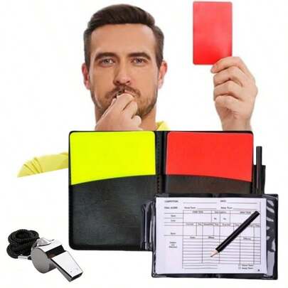 4pcs/Set Football Referee Whistle Kit, Includes Notebook, Pencil, Red & Yellow Cards, Stainless Steel Referee Whistle, Suitable For Sports Like Soccer, Football, Basketball
