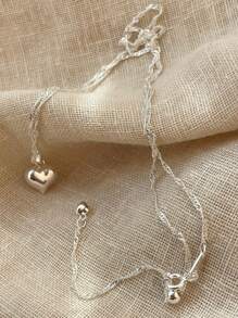 1pc Adjustable S925 Sterling Silver Smooth Heart Pendant Necklace For Women, Hypoallergenic, Simple&Elegant Sweater Chain, Suitable As Valentine's Day Or Christmas Gift For Girlfriend