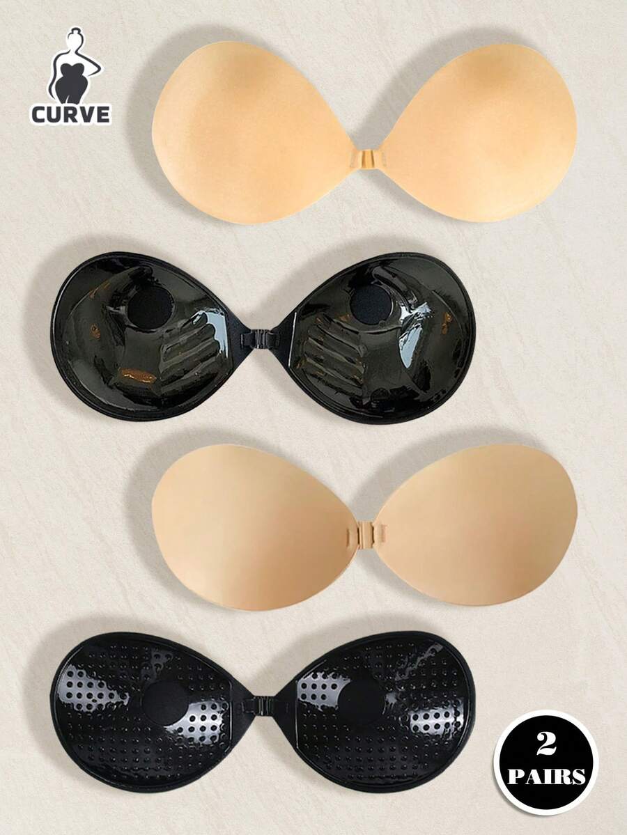 2 件/套一次性隐形乳贴粘合胸罩,适用于女士内衣配件,杏色/黑色 - 彩色 - 查看 1