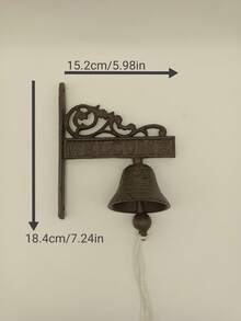 1pc Vintage Rusty Brown Cast Iron Bell Door Bell, Iron Art "Welcome" Sign, Suitable For Wall Or Yard Decoration - Rust Brown - View 3