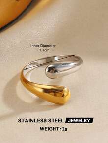 1 件不锈钢简约 18K 镀金拼色戒指，高端珠宝适合女性日常佩戴 - 彩色 - 查看 12