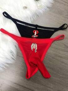 1pc Customized Sexy String Thong With Personalized Photo/Image/Portrait/Funny Print, Charming Ice Silk Panty, Great Gift For Anniversary, Memorial Day, Birthday, Friend, Lover