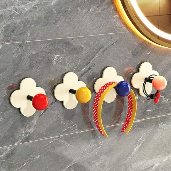 1pc/4pcs Bathroom Non-Drill Powerful Adhesive Hooks, Decorative Wall Mounted Towel Storage Hooks With Strong Load Bearing