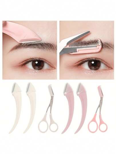 2 Piezas/Set Tijeras para recortar cejas/Recortador de cejas en forma de media luna, Hojas, Recortador de cejas para principiantes, Eliminación y moldeado del cabello para mujeres y hombres, Removedor de cejas y herramientas de maquillaje de acero inoxidable, Eliminación del vello facial, Recortador de cejas, Set especial para hombres y mujeres