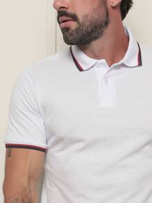 Camisa Polo Masculina Sky Surf Manga Curta Lisa Gola com Botão Camiseta Branca