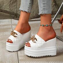 Women's 2025 Spring New Wedge Slippers, Versatile Outdoor Wear For Petite, Platform Thick Bottom Lining, Peep Toe Sandals With Wedge Heel, Sweet Bow And Floral Decor