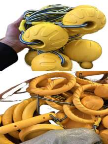 1pc Yellow Dog Chew Toy, Durable Multifunctional Bone Shaped EVA Material With Pull Rope Toy, Pet Ball Shaped Toy, Ball Shaped Toy With Pull Rope, Dog Chew Pull Ring Toy, Dog Toy, Ideal For Training, Retrieval And Swimming Activities; Perfect For Energetic Chewers