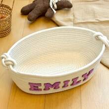 1 pezzo Cesto portaoggetti personalizzato, intrecciato a mano in corda bianca, organizer di archiviazione fai-da-te adatto per casa, bagno, cucina, soggiorno, camera da letto, dormitorio, scrivania dell'ufficio, regali di compleanno, laurea, matrimonio, decorazione boho, giocattoli, cosmetici