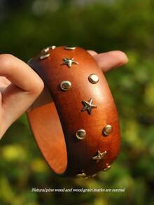 5 chiếc/4 chiếc/1 chiếc Vòng tay nhựa không đối xứng mặt rộng phong cách Âu Mỹ phổ biến dành cho nữ, làm từ gỗ thông tự nhiên, phù hợp với trang phục hàng ngày, trang phục lễ hội, phong cách Boho (Gỗ thông tự nhiên, vân gỗ, vết gỗ là bình thường) - Màu nâu - Xem 18