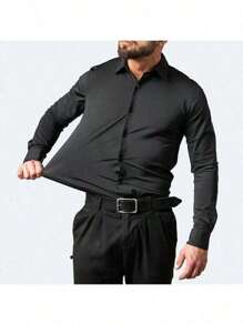 Camisas de vestir de negocios para hombre, de manga larga, cuello sólido, para boda, citas, camisa con botones, para trabajo y oficina,camisa para caballero casual elegantes PLUS xxl algodon personalizadas formal