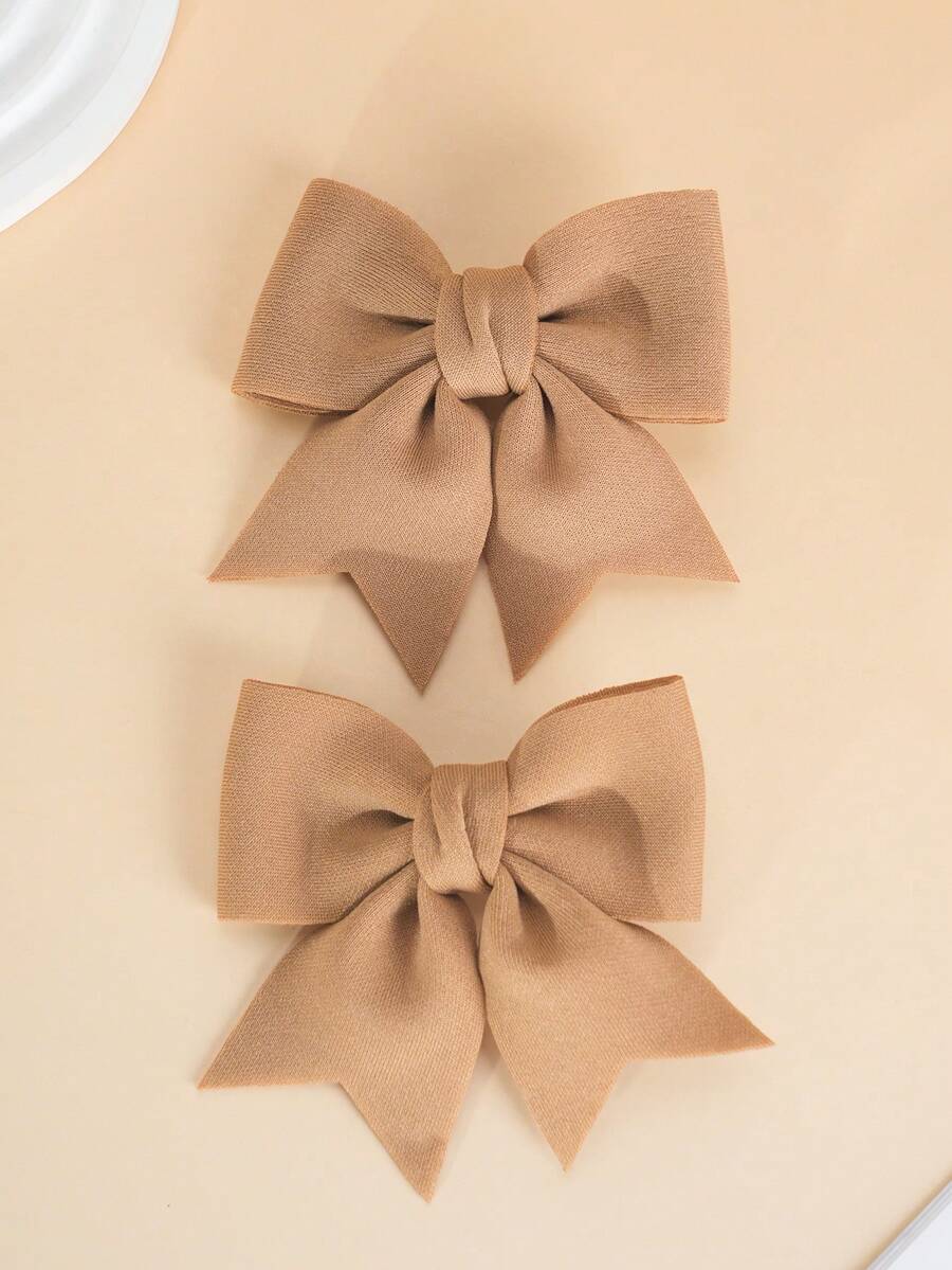 2pcs Girls Brown Bowknot Hair Clips, Fashionable & Cute For Everyday Use - Brown - View 1