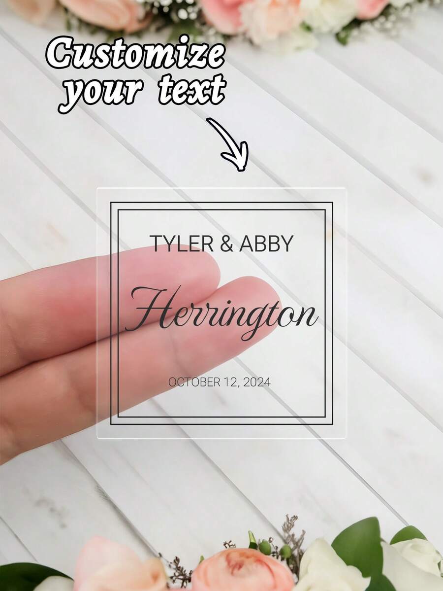 24pcs Custom Made Transparent Stickers, Thank You Stickers, Transparent Wedding Stickers, Personalized Wedding Stickers, Cups, Bottles Waterproof Stickers - Multicolor - View 1