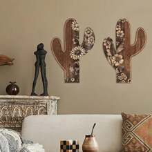 2pcs Putuo Decor Cactus Shaped Sign, Mexico Style Dark Wooden Wall Decoration, Suitable For Home Farmhouse Coffee Shop, 15.7 X 10.6 Inches,Home Decor ,Room Decor,Wall Decor Gifts Birthday Graduation