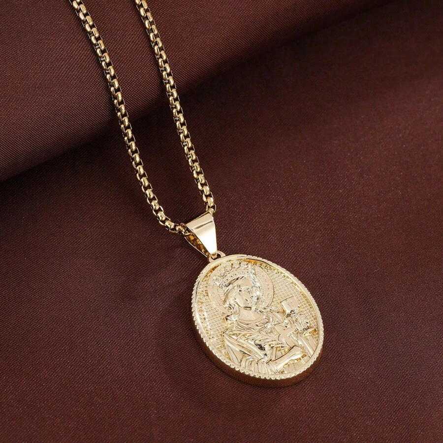 1pc Smooth Lady Mary Series Round Pendant Necklace For Women - Multicolor - View 1