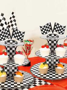 2Sets 3 Tiers Race Car Theme Cupcake Stand,Black White Checkered Pattern Paper Cupcake Holder Cupcake Tower,Race Car Party Decor,Birthday Party Decorations,Checkered Party Decor,Let's Go Racing Car Party Supplies,Creative DIY Cake Decor,Kitchen Cake Cooking Decorations,Cupcake Dessert Display,Babyshower Mother's Day Graduation