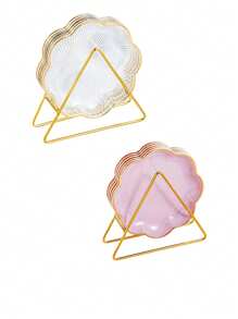 6pcs Set With Metal Rack, Plates, Square Tray, Waste Tray, Bone Tray, Fruit Tray, Dessert Tray, Cake Tray, Snack Tray, Breakfast Tray, Kitchen Supplies, Kitchen Utensils, Tableware Accessories