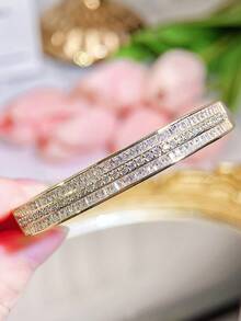 SEQUITO 1 Stück edler Braut-Armreif, versilbert, voll mit winzigen AAA-Kubikzirkonia im Micro-Pavé, hochwertiger Handschmuck, Kleidungsaccessoire - 5,9 cm - Übersicht 8