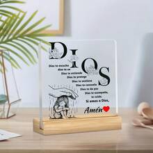 1pc Christian Spanish Decorative Plaque, Acrylic Wood Tray "Dios Te Escucha" (God Cares For You), Floral Comfort Decor - Multicolor - View 5