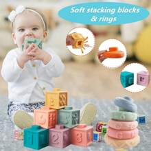 4-In-1 Baby Toys For 6-12 Months, Montessori Baby Toys For 6-18 Months, Infant Teething Toys Stacking Blocks Sensory Bucket, Sensory Education Learning Gift For 1-3 Years Old Toddlers