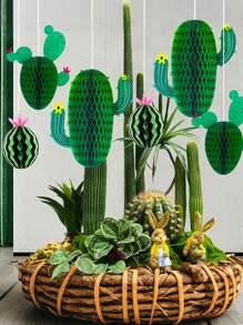 3 piezas de pompones de papel de abeja decorativos colgantes con temática hawaiana de cactus verde, para fiestas de cumpleaños, celebraciones universales y talla grande