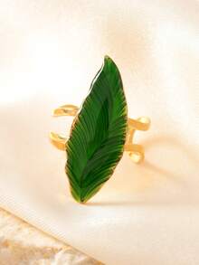 1 Pc Fashion Creative Stainless Steel Colorful Ring With Leaf Geometric Elements Suitable For Daily Use Holiday Dating Gift Jewelry - Multicolor - View 14