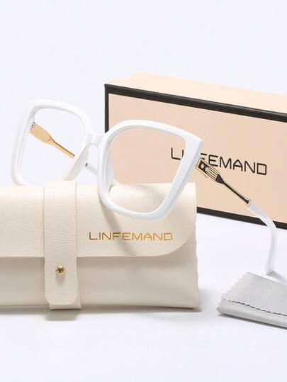 LINFEMAND Classic Fashion Oversized Cat Eye Decorative Fake Glasses For Women, Suitable For Daily Wear, Photo Shoot, Travel, Holiday Gifts