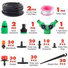 100ft Drip Irrigation System Garden Plant Self Watering Hose Micro Sprinkler Kit,Blank Distribution Tubing Watering Drip Kit Automatic Irrigation Equipment For Garden Greenhouse, Flower Bed, Patio, Lawn - 黑色 - 查看 8