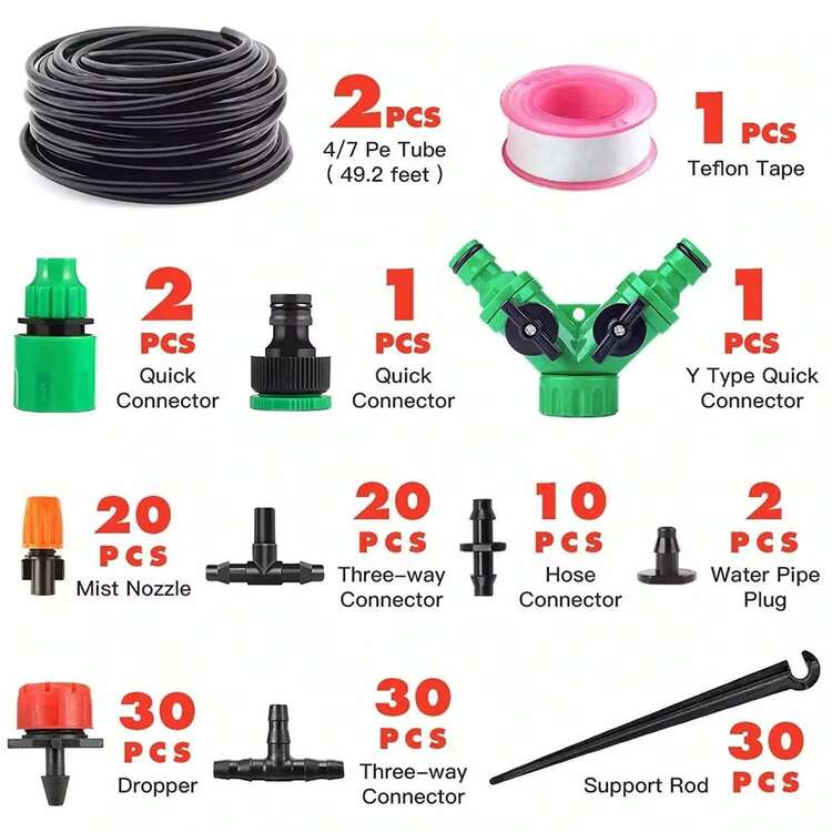 100ft Drip Irrigation System Garden Plant Self Watering Hose Micro Sprinkler Kit,Blank Distribution Tubing Watering Drip Kit Automatic Irrigation Equipment For Garden Greenhouse, Flower Bed, Patio, Lawn - 黑色 - 查看 8
