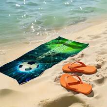 1pc Customizable Football Beach Towel - Super Absorbent, Quick Dry Extra Soft Microfiber, Ideal For Swimming, Camping And Travel - Modern Design, Machine Washable Summer Holiday Bathroom Decor,Beach Mode On Beach Essentials