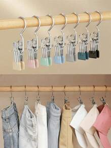 20Pcs,Simple Stainless Steel Hook Clip, Stainless Steel Clothes Clip,Clothes Hooks,Multifunctional Single Hook Clip For Pants, Skirts, Room Decoration Stuff,Organization And Storage,Drying Windproof Hook Clip, Household Space Saving Organizer For Bedroom, Closet, Wardrobe, Home, Dorm