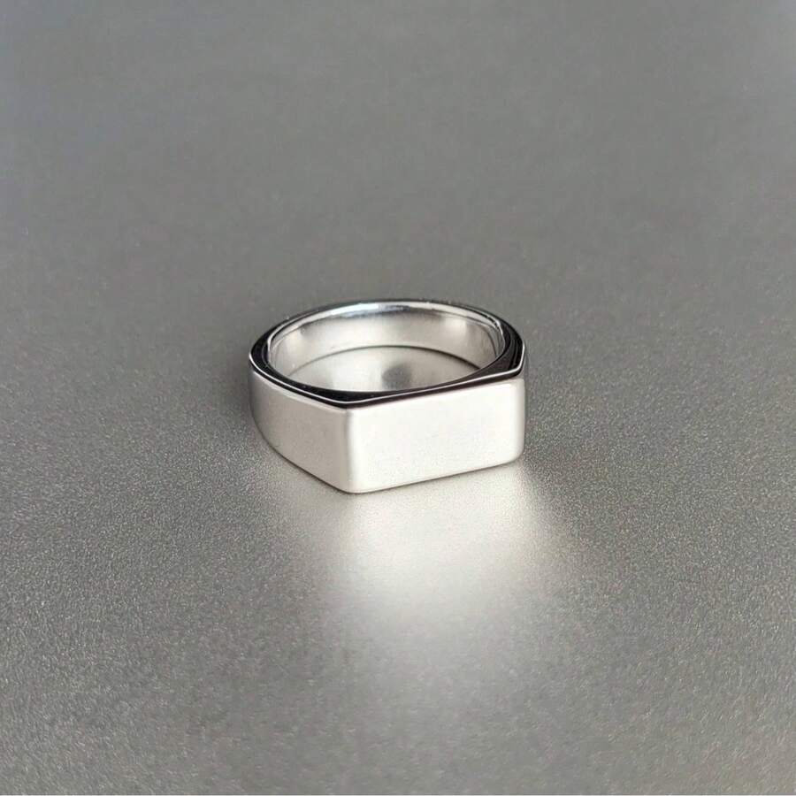 Anel Masculino Retângulo Prata em Aço Inoxidável 316L - Prata - Visão 1