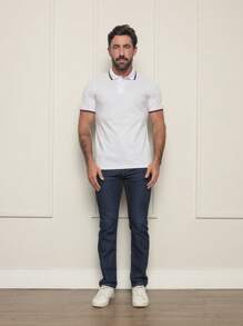 Camisa Polo Masculina Sky Surf Manga Curta Lisa Gola com Botão Camiseta Branca